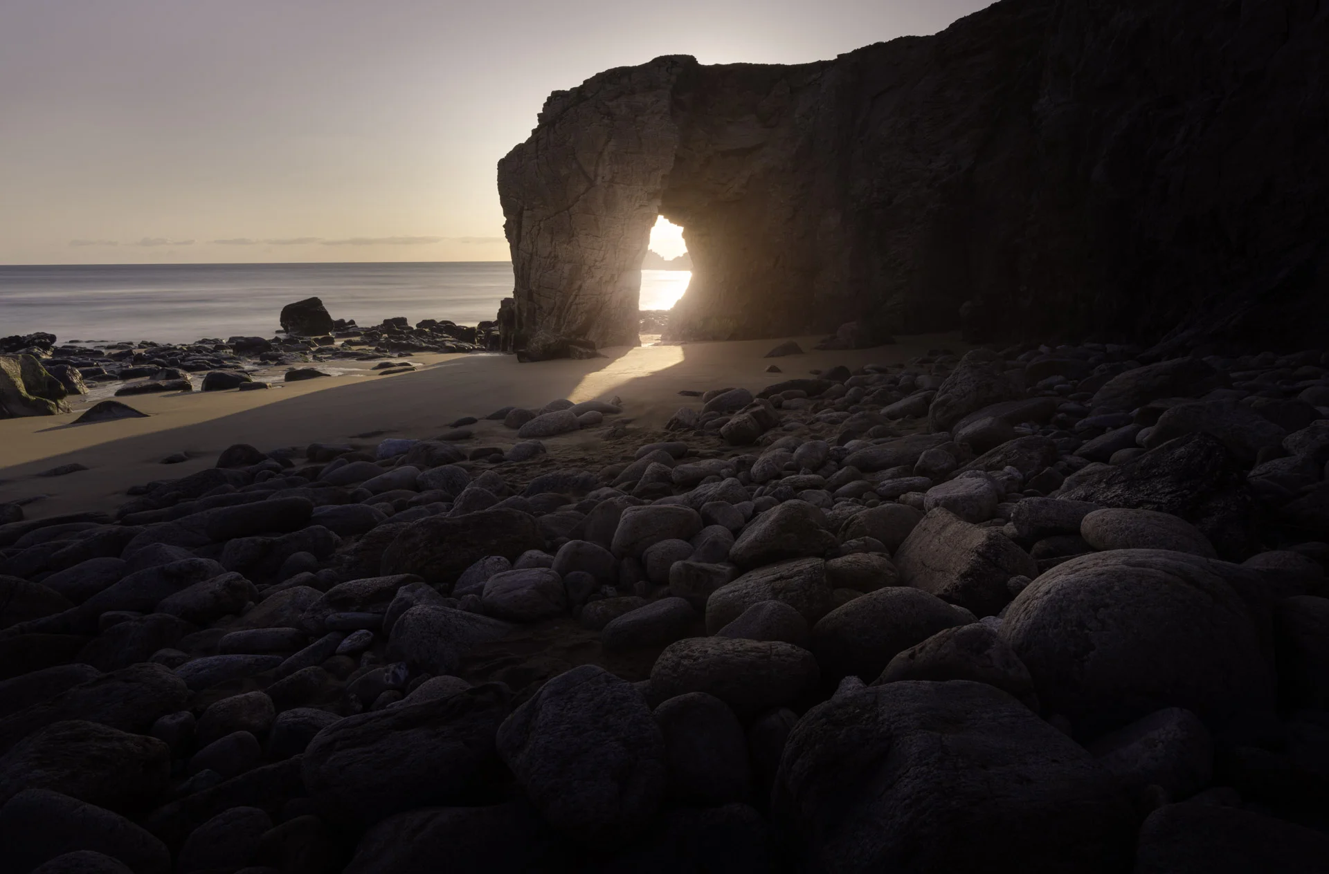 Arch of Port-Blanc near Quiberon at sunset