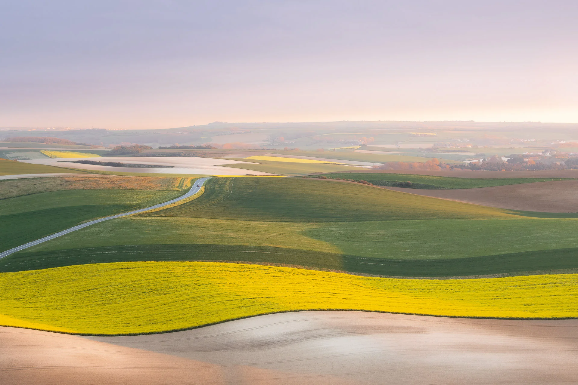 Waves of fields at spring in Cote d&#039;Opale, France